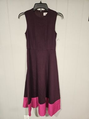 ELIZA J Size 0 Purple Pink Contrast  Wide Hem A-line Midi Sleeveless Dress NWOT
